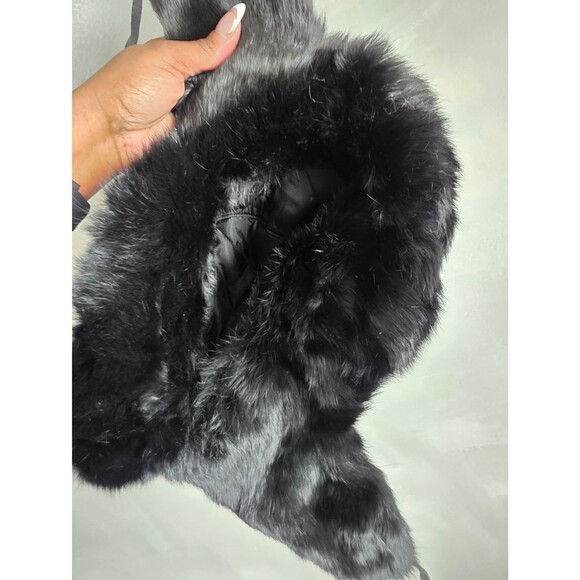 USHANKA / SHAPKA Slavic Doll Black Real Rabbit Fur Russian Trapper Hat XL main image 9